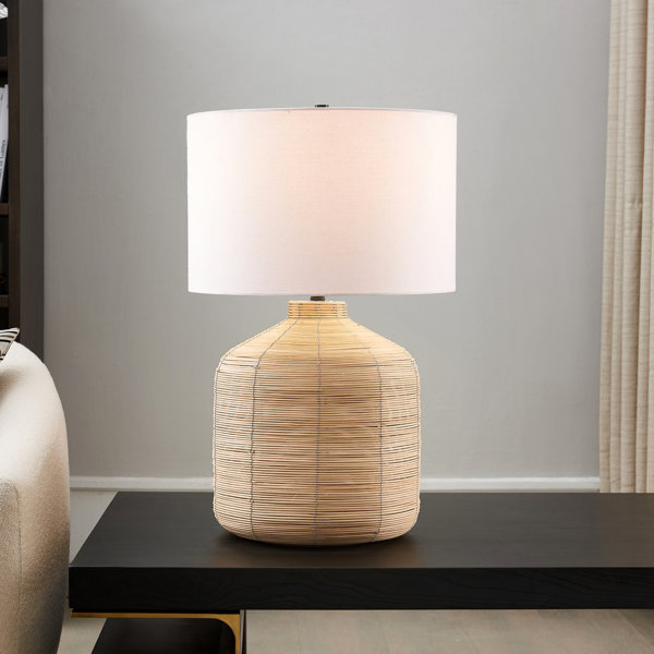 Dovecove Jolina Oversized Rattan Table Lamp With Brass Accents